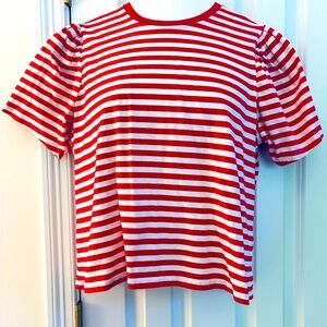 ASOS women’s sz 16, Short Sleeve Tee, Red and White Striped, EUC, cotton, puff
